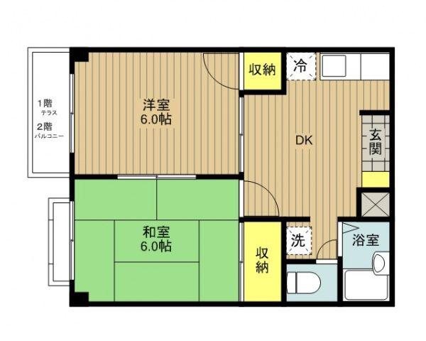 ベルウッド鴻巣 A棟(2DK/1階)の間取り写真