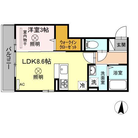 ウィングA棟(1LDK/3階)の間取り写真