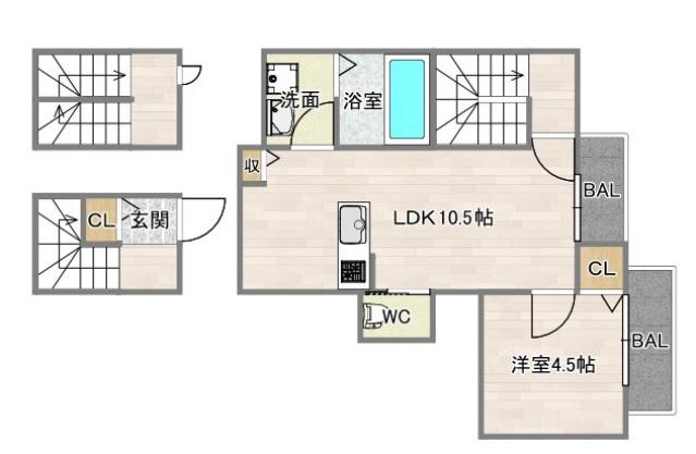 カーサピノバグ(1LDK/3階)の間取り写真
