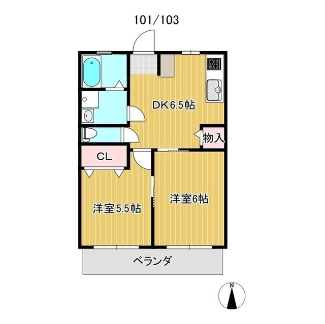 エーデルハイムA棟(2DK/1階)の間取り写真