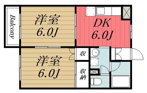 誉田南パレスII(2DK/2階)の間取り写真