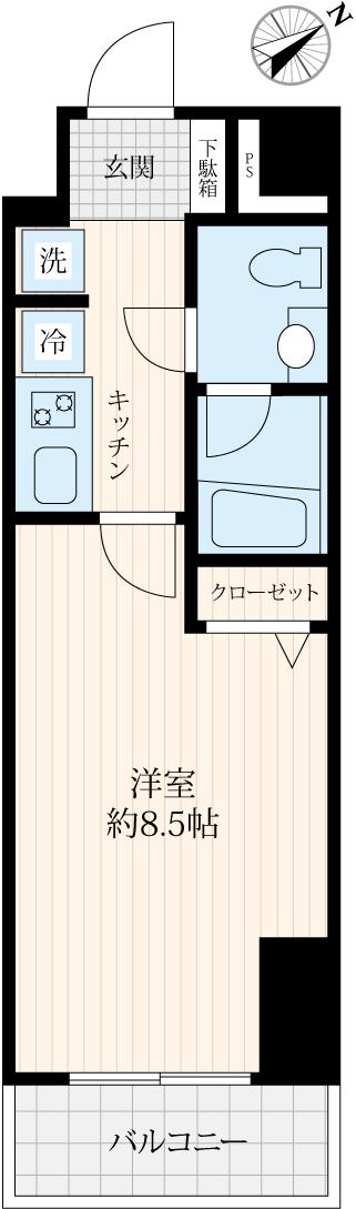 LOG門前仲町(1K/3階)の間取り写真