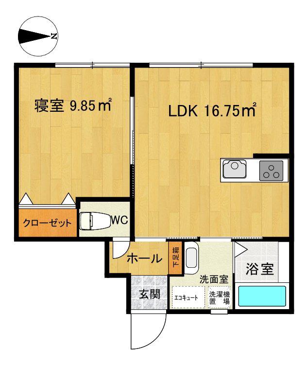 CALME C(1LDK/1階)の間取り写真