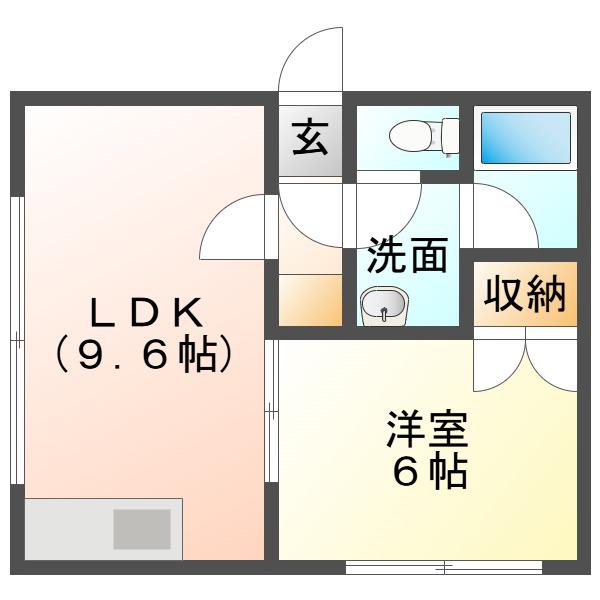 レインボーハウス柏木NO.7(1DK/2階)の間取り写真
