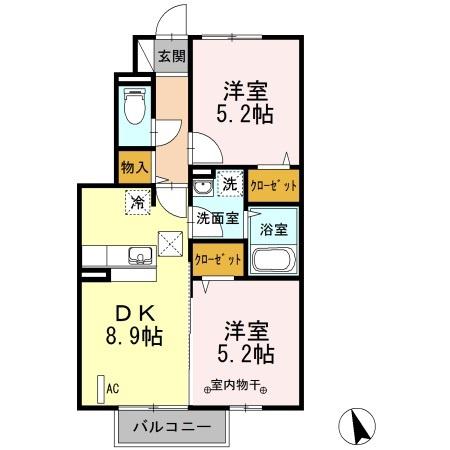 郡山ガーデン ローズガーデン(2DK/1階)の間取り写真