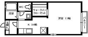 ガーデンヒルズIII(ワンルーム/1階)の間取り写真
