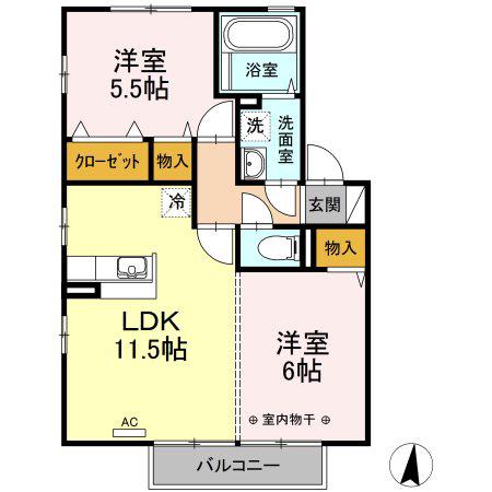 リビングタウン小笠原C(2LDK/2階)の間取り写真