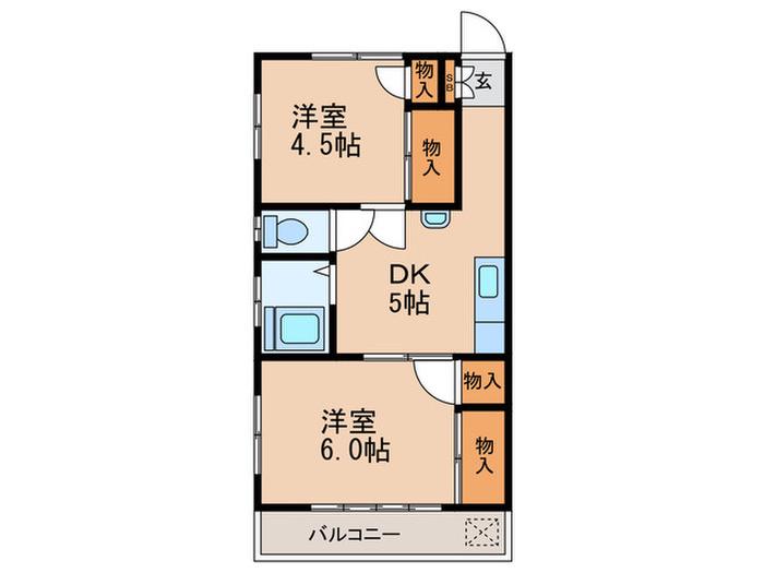 はすねハイツ(2DK/2階)の間取り写真