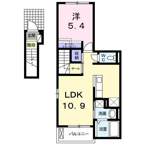 フランベル(1LDK/2階)の間取り写真