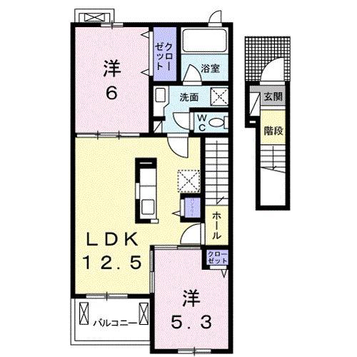 フレスクーラD(2LDK/2階)の間取り写真