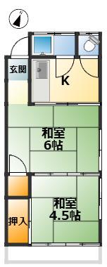 第2丘町ハウス(2K/2階)の間取り写真