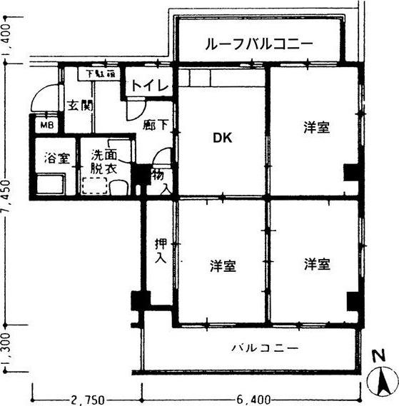 八幡マンション(3DK/4階)の間取り写真