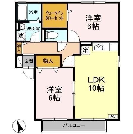 リミエルB棟(2LDK/2階)の間取り写真