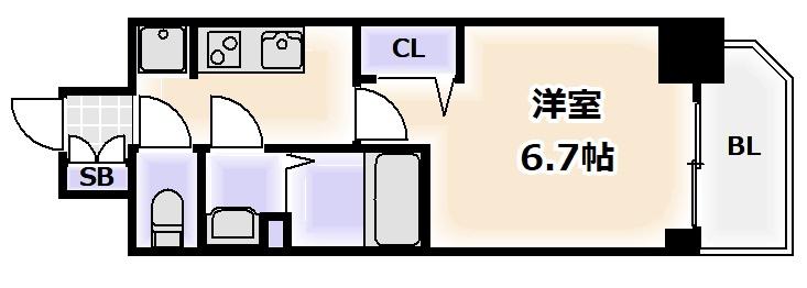 スプランディッド難波元町DUE(1K/12階)の間取り写真