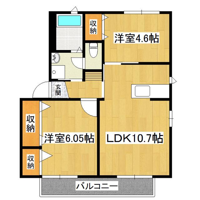 プラテリーアA棟(2LDK/2階)の間取り写真