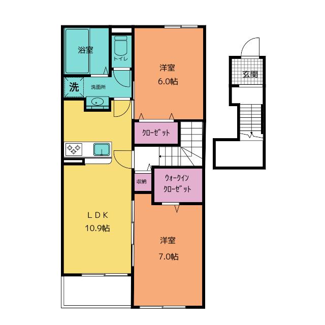 グランデベル A(2LDK/2階)の間取り写真