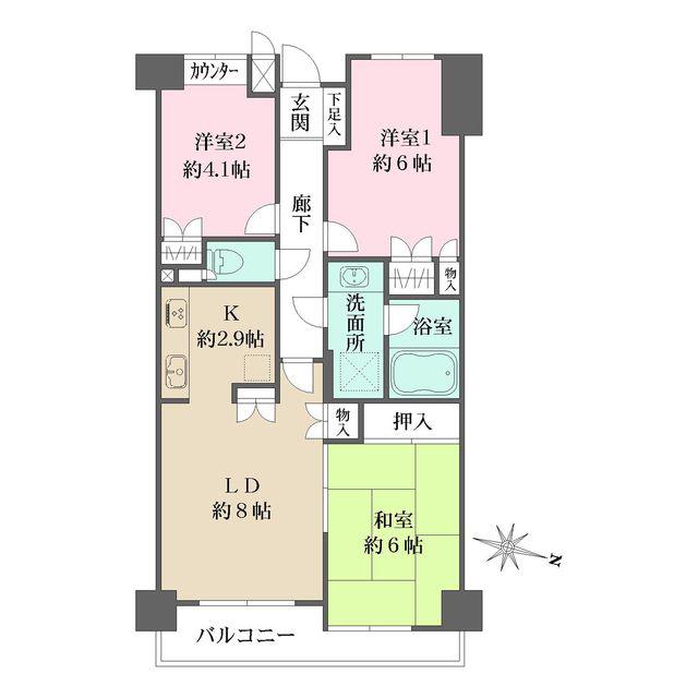 藤和シティーコープ所沢(3LDK/3階)の間取り写真