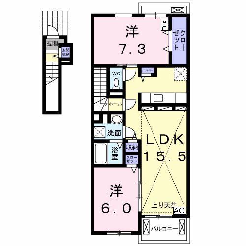 CUORE(2LDK/2階)の間取り写真