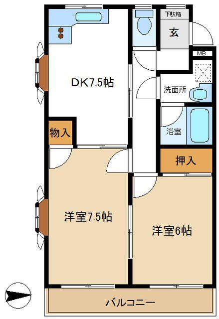 ラフレシアハイツ(2DK/1階)の間取り写真