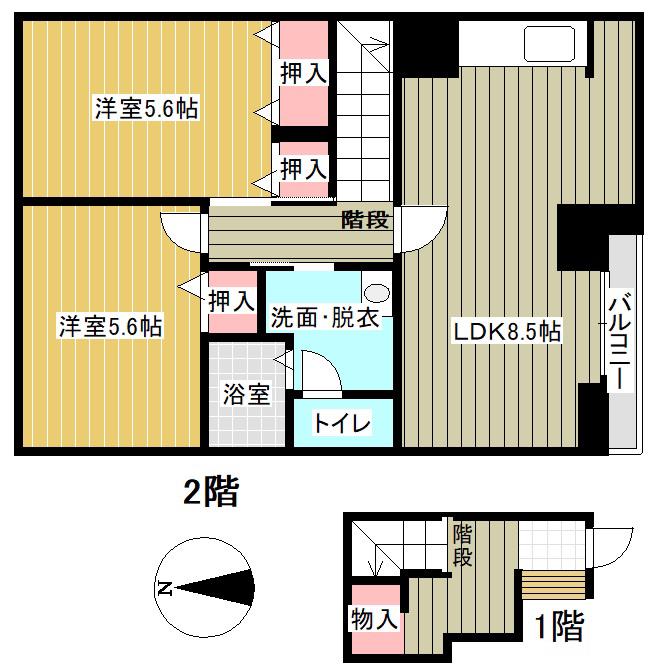 プリムローズII(2LDK/2階)の間取り写真