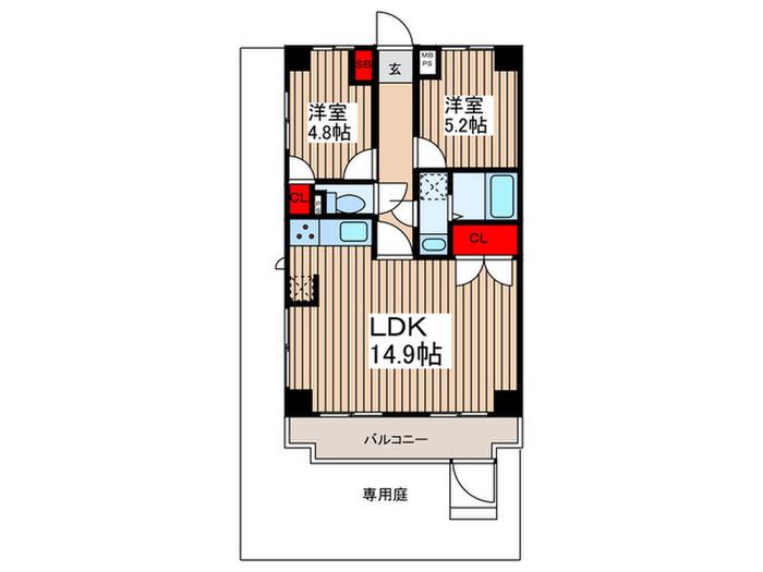 ライオンズマンション与野本町 404(2LDK/1階)の間取り写真