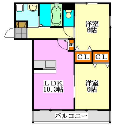 プライマル・マーキュリー(2LDK/2階)の間取り写真