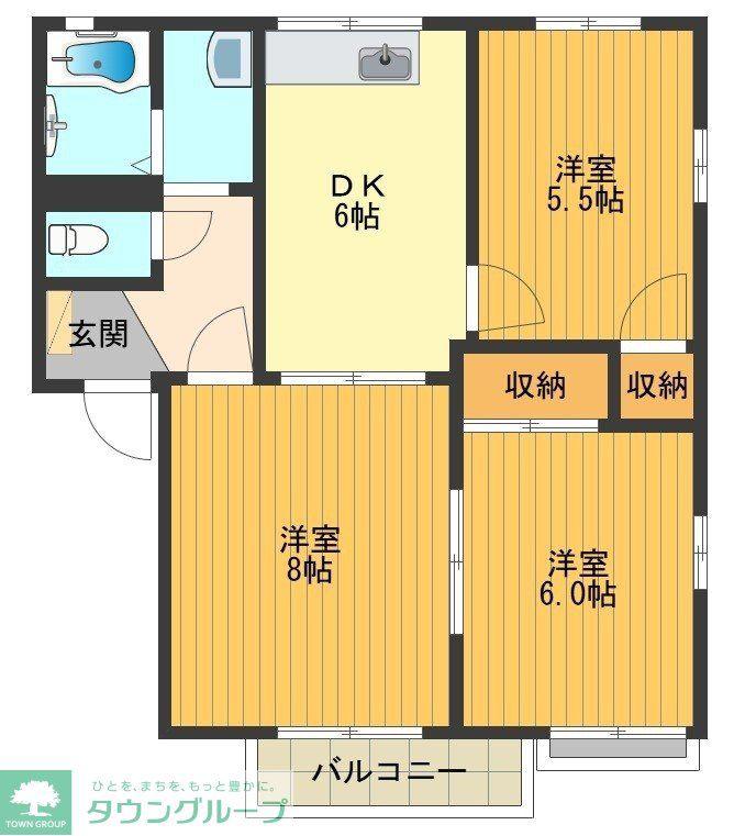 クランベリーハウスA・B(3DK/2階)の間取り写真