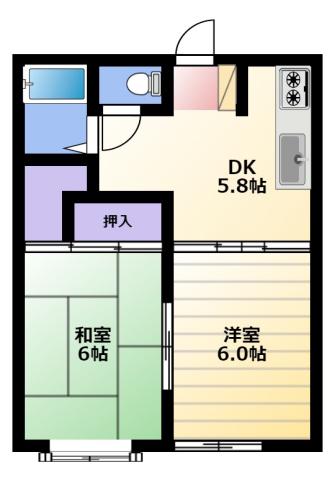 レイクコーポB(2DK/2階)の間取り写真