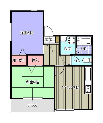 リブェール片縄(2DK/1階)の間取り写真