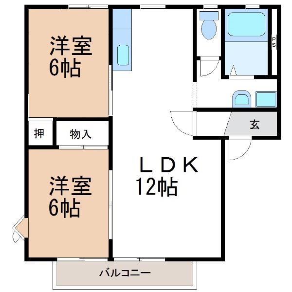 ジュネスシャトー(2LDK/2階)の間取り写真