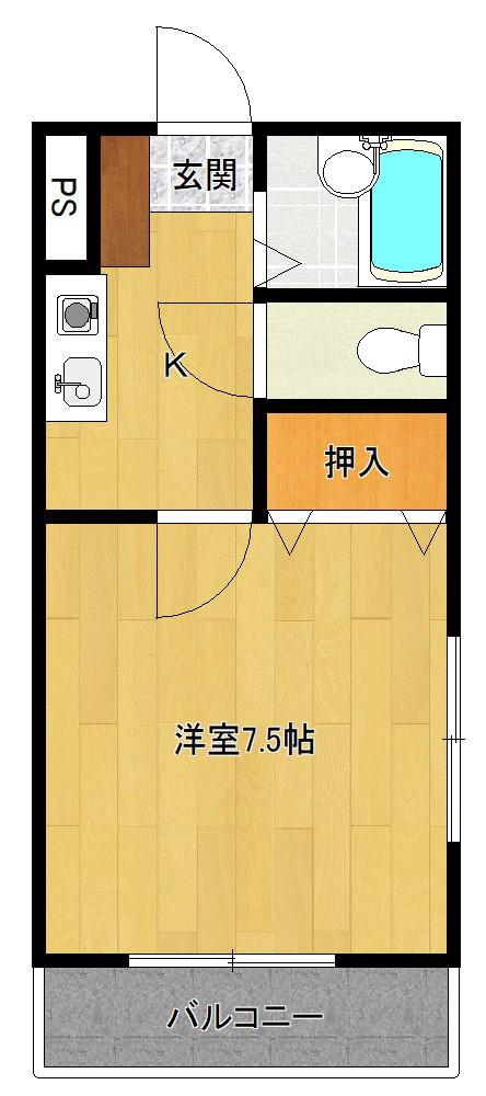 ビバリーII(1K/2階)の間取り写真