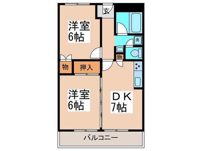 恵我之荘グランドハイツ(2DK/6階)の間取り写真