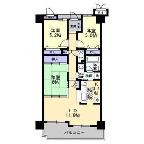 アルファステイツ沖野上(3LDK/2階)の間取り写真