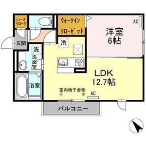 レセンテ上野 A(1LDK/1階)の間取り写真