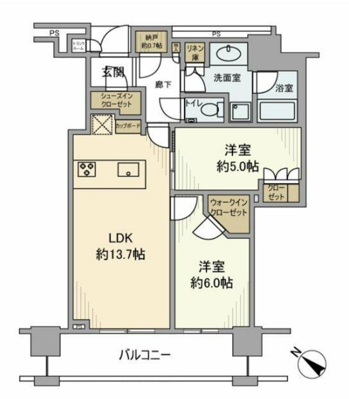 BRILLIA THE TOWER TOKYO YAESU AVENU(2LDK/3階)の間取り写真
