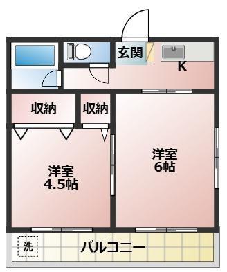 アサイハイツ(2K/2階)の間取り写真