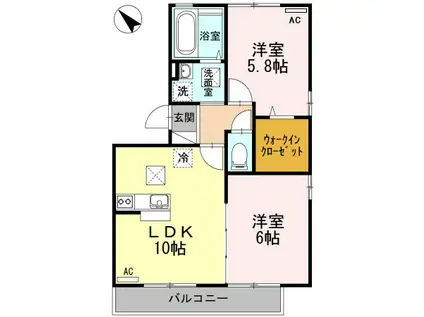 リビングタウンIC小郡A棟(2LDK/1階)の間取り写真
