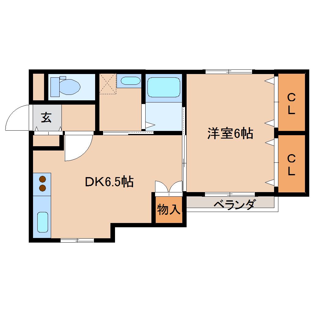 パレットワンB(1DK/1階)の間取り写真