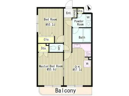 ヴェルドミール白糸台(2DK/3階)の間取り写真