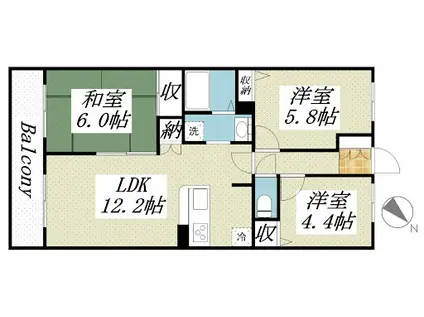 サンライズマンション岩出V壱番館(3LDK/4階)の間取り写真
