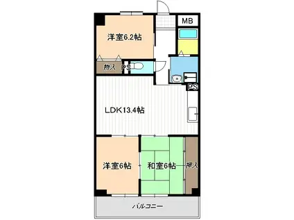 あおなみ線 荒子川公園駅 徒歩15分 5階建 築31年(3LDK/2階)の間取り写真