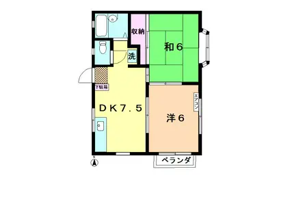ハイツ松尾(2DK/2階)の間取り写真