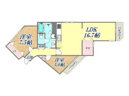 パラッツィーナセシリア夙川B棟(2LDK/3階)の間取り写真