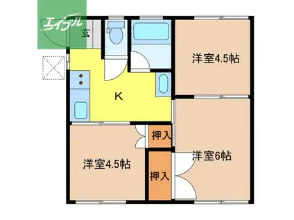 東小島ハイツ(3K/2階)の間取り写真