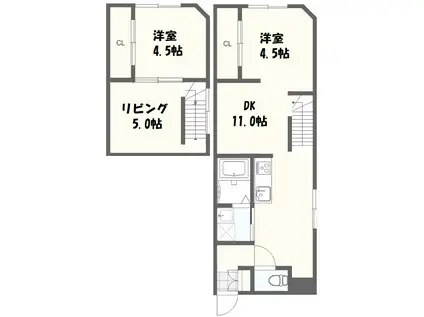 レピュア西新宿レジデンス(2LDK/1階)の間取り写真