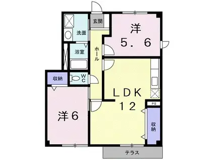 トゥー・ル・モンド(2LDK/1階)の間取り写真