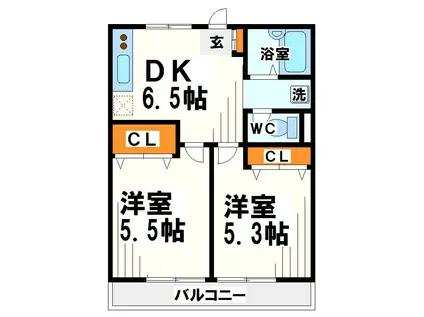 フィグラ成城(2DK/1階)の間取り写真