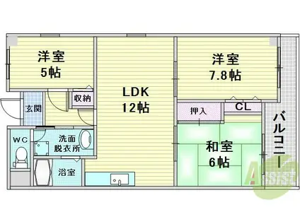 シェリール江坂(3LDK/3階)の間取り写真