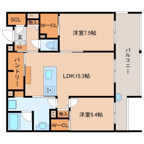 シャトードールプレミア(2LDK/4階)の間取り写真