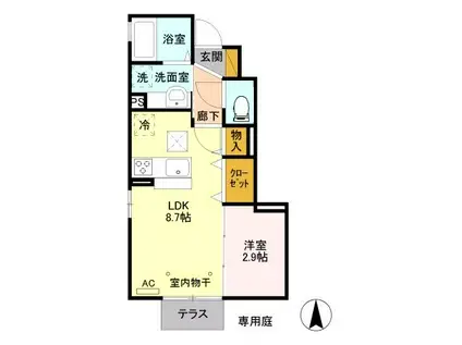 ウィットSW(1LDK/1階)の間取り写真